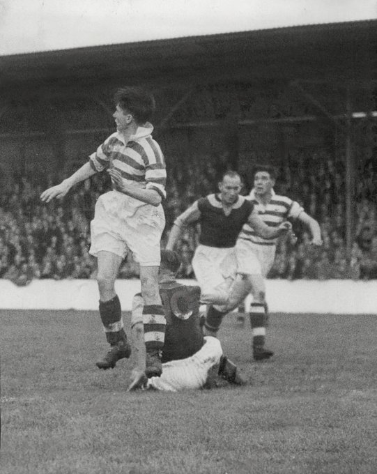 Rare pic of Celtic in action at Upton Park against West Ham in 1949 in a game to raise money for a local Catholic school fund. Both teams in their famous distinctive strips