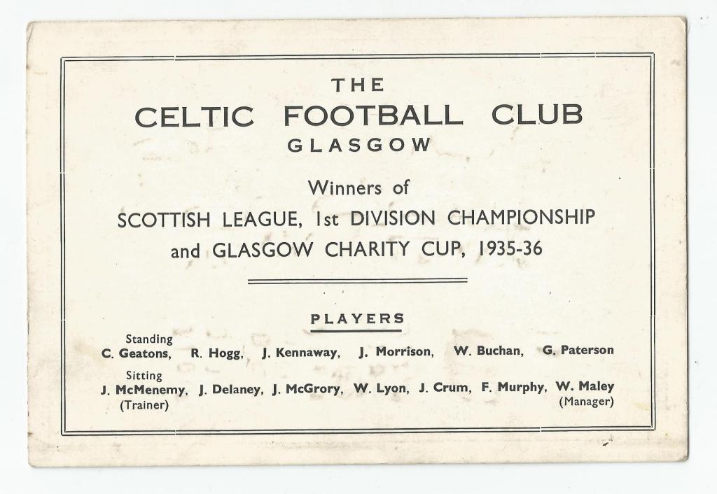Celtic Team Line-Up 1935-36 - The Celtic Wiki