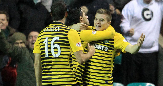 Forrest (r): Bagged a brace against Hibs Forrest (r): Bagged a brace against Hibs