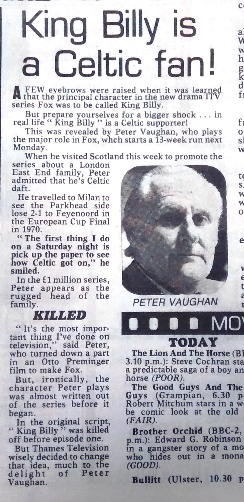 Peter Vaughan celebrity Celtic fan Peter Vaughan celebrity Celtic fan