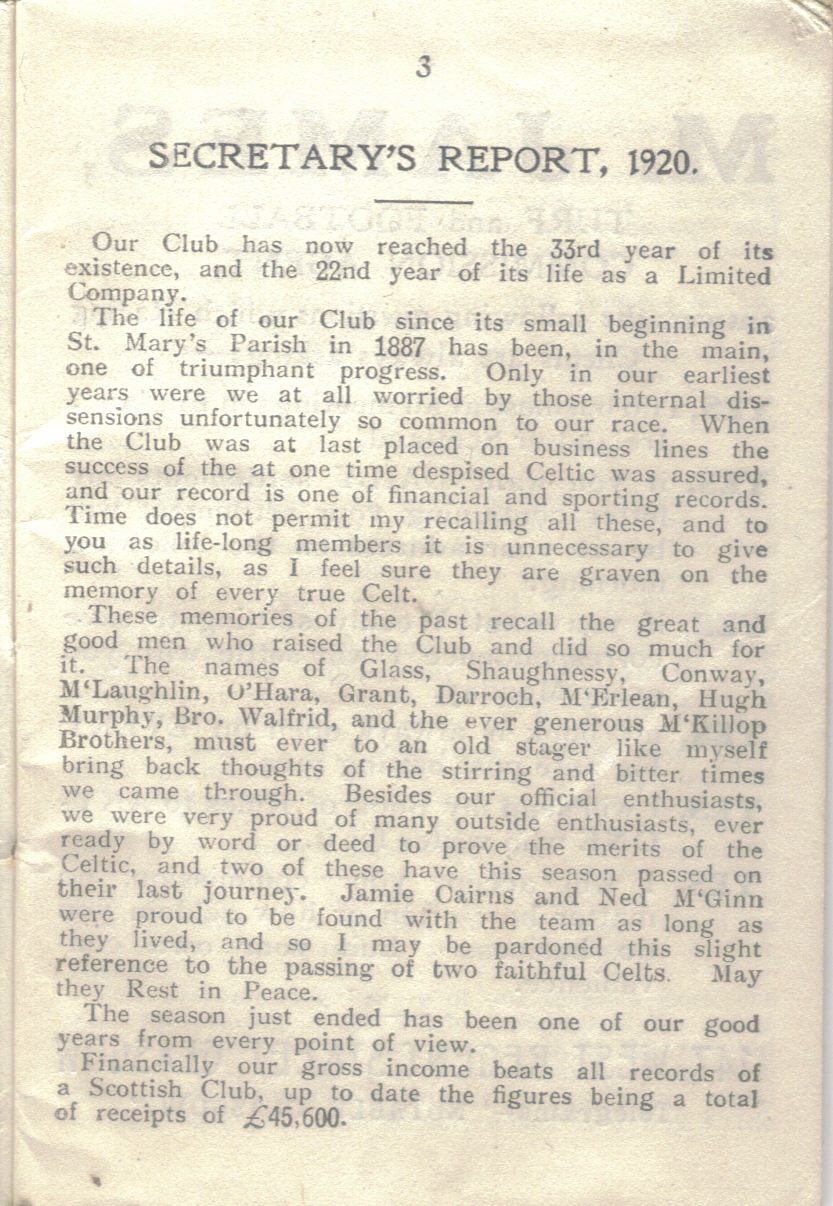 Season Review 1919-20 - The Celtic Wiki