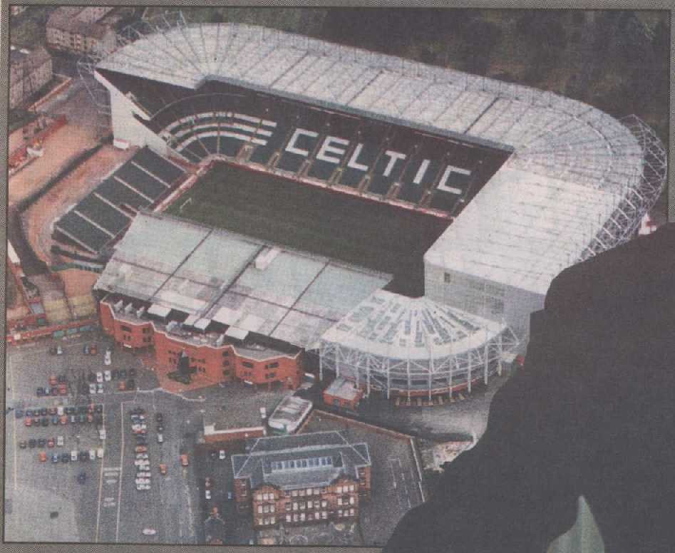 Celtic Park, showing the Temporary West Stand (scanned from a newspaper article)