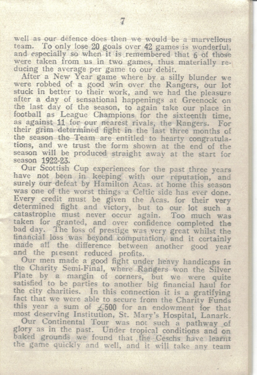 Season Review 1921-22 - The Celtic Wiki