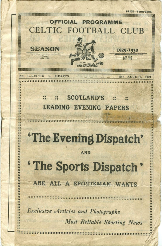 1929-08-10: Celtic 2-1 Heart of Midlothian, League Division 1 - Match Day Program - 1